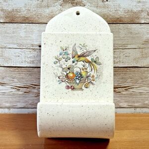 Vintage Ceramic Wall Match Holder Bird of Paradise and Fruit Basket - 1981